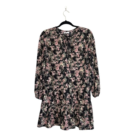 Maurices Black Floral Print Tie Neck Ruffle Knee-length Dress Small Women’s - Picture 1 of 12